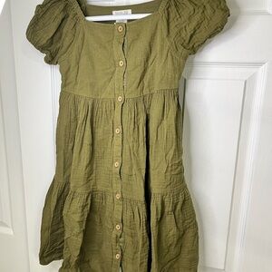 Rachel Zoe Girls Dress Size 12 Olive Green Boho Cottagecore Puff Sleeve